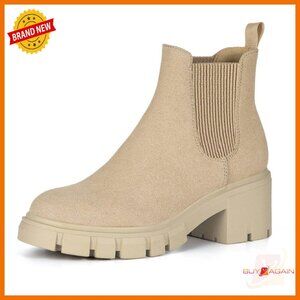 Women's Chelsea Boots Lug Sole Chunky Heel Slip On Ankle Booties
